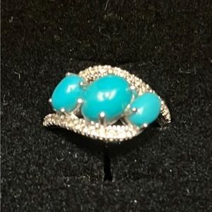 NWT Colleen Lopez American Turquoise and White Zircon Set In 925 Sterling Silver